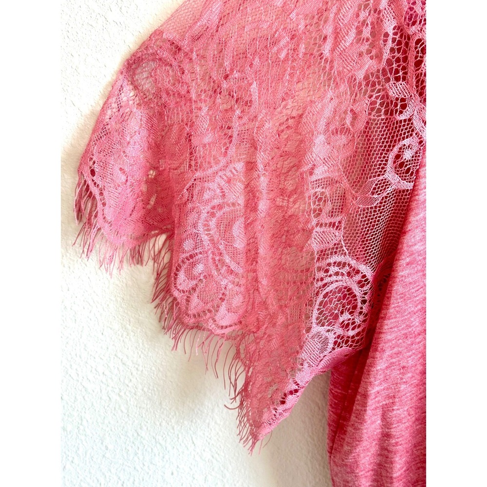 Pink Rose Women's 4XL Short‎ Sleeve V-Neck Fringe Lace Trim Jersey Top - Picture 7 of 10